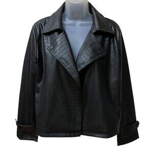 Marc New York New Black Crocodile Faux Leather Jacket With Notched Lapel